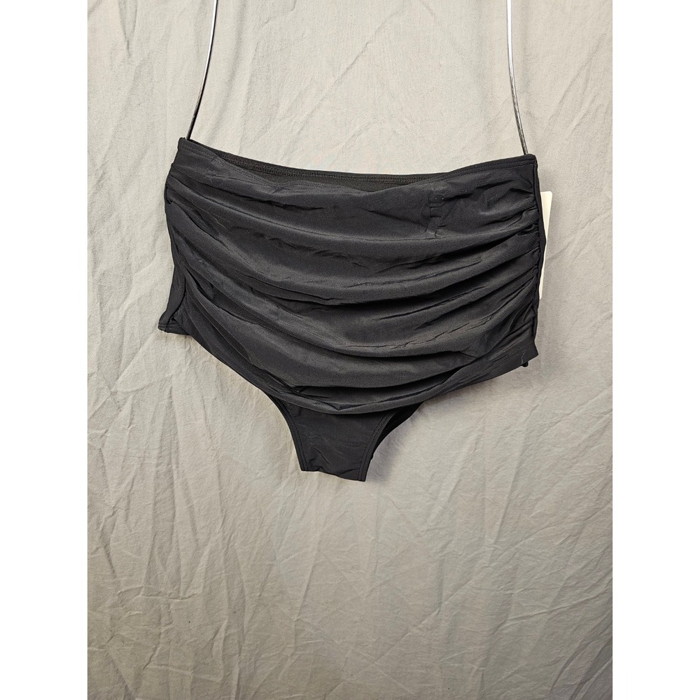COCOPEAR Womens Black High Waisted Ruched Tummy Control Bikini Bottoms Size M